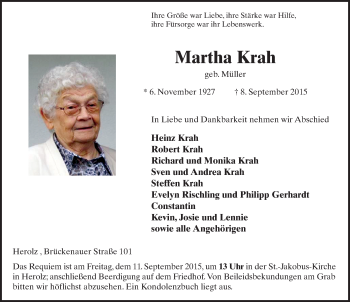 Traueranzeige von Martha Krah 