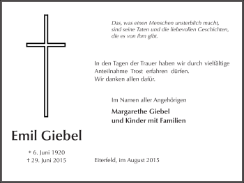 Traueranzeige von Emil Giebel 