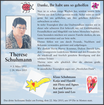 Traueranzeige von Therese Schuhmann 