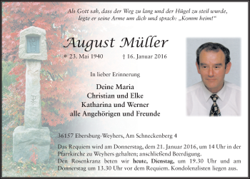 Traueranzeige von August Müller 