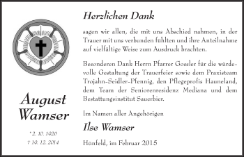 Traueranzeige von August Wamser 