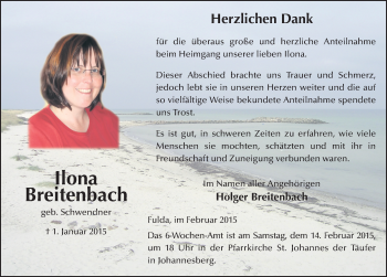 Traueranzeige von Ilona Breitenbach 