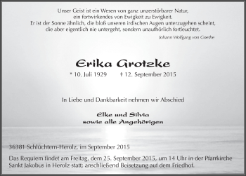 Traueranzeige von Erika Grotzke 