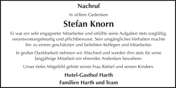 Traueranzeige von Stefan Knorn 