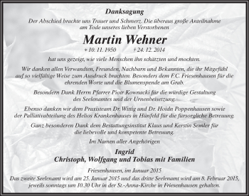 Traueranzeige von Martin Wehner 