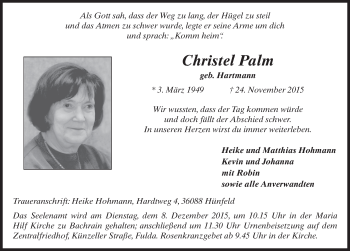 Traueranzeige von Christel Palm 