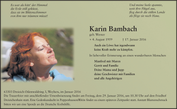 Traueranzeige von Karin Bambach 