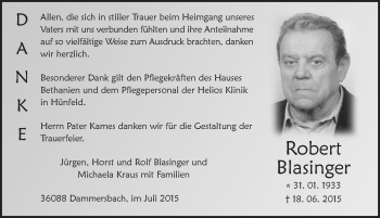 Traueranzeige von Robert Blasinger 