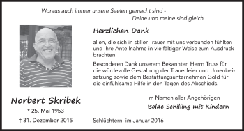 Traueranzeige von Norbert Skribek 