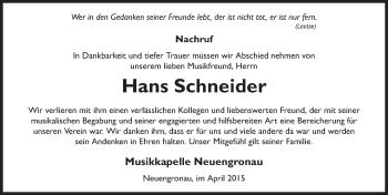 Traueranzeige von Johannes Schneider 