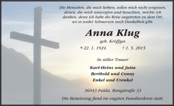 Traueranzeige von Anna Klug 