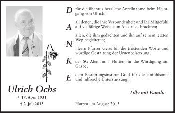 Traueranzeige von Ulrich Ochs 