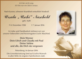 Traueranzeige von Ursula Naschold 