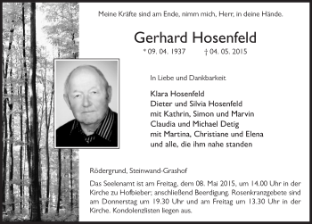 Traueranzeige von Gerhard Hosenfeld 