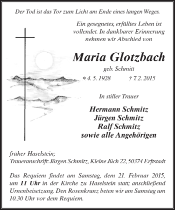 Traueranzeige von Maria Glotzbach 