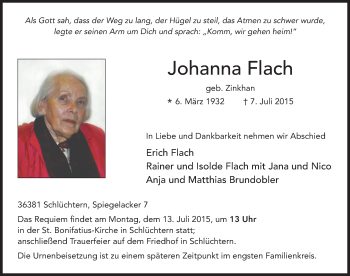 Traueranzeige von Johanna Flach 