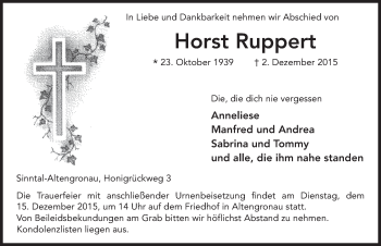 Traueranzeige von Horst Ruppert von Fuldaer Zeitung