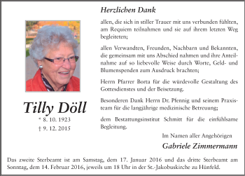 Traueranzeige von Tilly Döll 