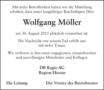 Traueranzeige von Wolfgang Möller 