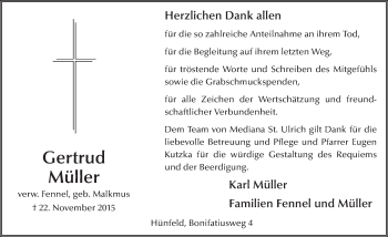 Traueranzeige von Gertrud Müller 