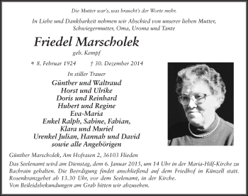 Traueranzeige von Friedel Marscholek 
