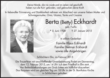 Traueranzeige von Berta Eckhardt 