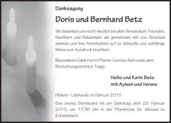 Traueranzeige von Doris Betz 