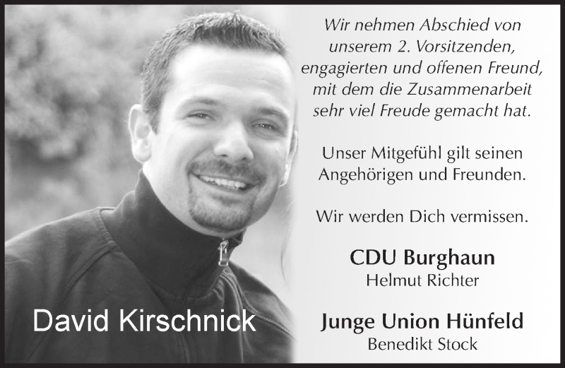  Traueranzeige für David Kirschnick vom 30.12.2014 aus 