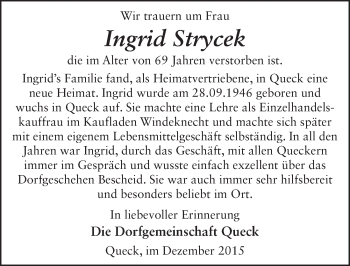 Traueranzeige von Ingrid Strycek 