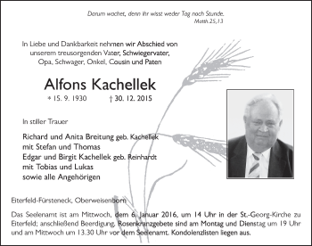 Traueranzeige von Alfons Kachellek 
