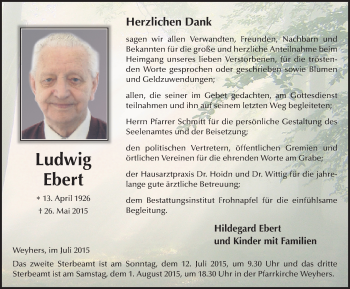 Traueranzeige von Ludwig Ebert 