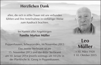 Traueranzeige von Leo Müller 