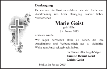 Traueranzeige von Marie Geist 