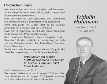 Traueranzeige von Fridolin Hohmann 