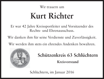 Traueranzeige von Kurt Richter 