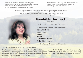 Traueranzeige von Brunhilde Hornfeck 