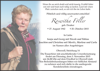 Traueranzeige von Roswitha Föller 
