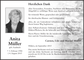 Traueranzeige von Anita Müller 