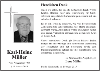 Traueranzeige von Karl-Heinz Müller 