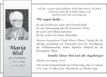 Traueranzeige von Maria Heil 