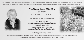 Traueranzeige von Katharina Walter 