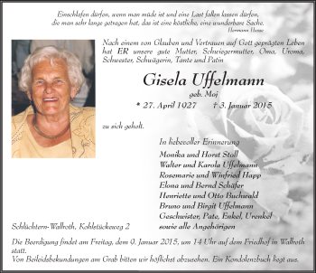 Traueranzeige von Gisela Uffelmann 