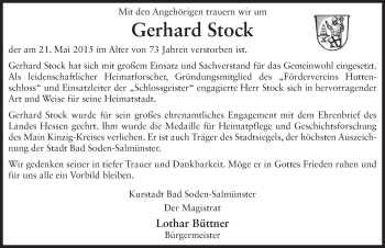 Traueranzeige von Gerhard Stock 