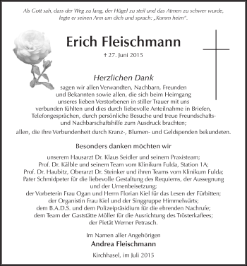 Traueranzeige von Erich Fleischmann 
