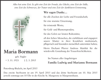 Traueranzeige von Maria Bormann 