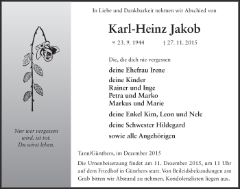 Traueranzeige von Karl-Heinz Jakob 