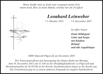 Traueranzeige von Leonhard Leinweber 