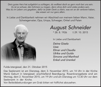 Traueranzeige von August Schneider 