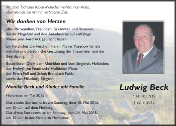 Traueranzeige von Ludwig Beck 