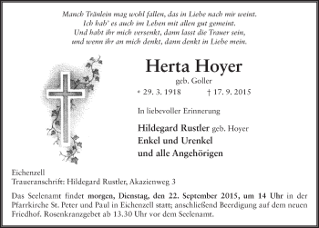 Traueranzeige von Herta Hoyer 